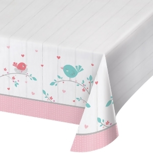 Club Pack of 6 Pink and White Birds Printed Rectangular Table Cover 108 - All