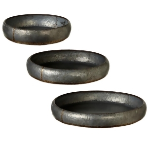 Set of 3 Metallic Gray Round Galvanized Metal Tray with Curved Edge 24 - All