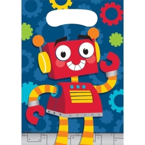Club Pack of 96 Blue and Red Party Robot Printed Loot Bag 12 - All