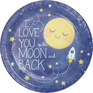 Club Pack of 96 Yellow and Blue To The Moon Themed Luncheon Plates 8.8 - All