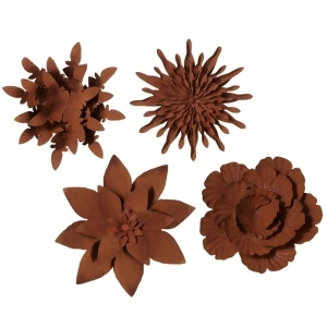 Set of 4 Assorted Chocolate Brown Small Rusted Flower Shaped Wall Decor 10 - All