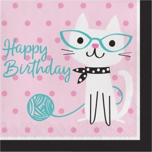 Pack of 192 Multicolored Purrfect Cat Happy Birthday Disposable Luncheon Napkins 6.5 - All