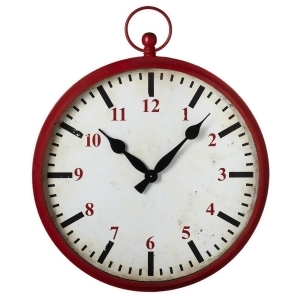 33.8 Red White and Black Rustic Round Wall Clock with Red Numbers - All