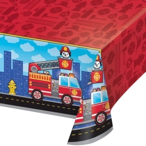 Club Pack of 6 Red and Blue Flaming Fire Truck Printed Table Cover 102 - All