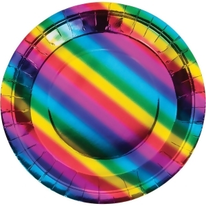 Club Pack of 96 Multi color Disposable Rainbow Foil Dinner Plates 9 - All