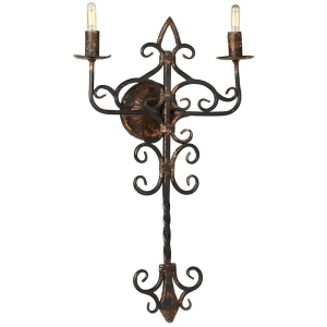 Set of 2 Distressed Black and Gold Hard Wire 2-Light Wall Sconce 27 - All
