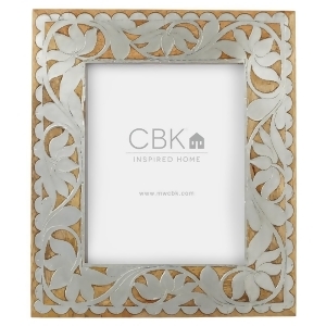 8X10 Silver and Brown Decorative Floral Designed Wood Inlay Frame with Glossy finish - All