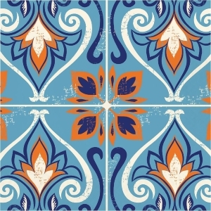 Pack of 192 Orange and Blue Moroccan Tile Decorative Luncheon Napkin 6.5 - All