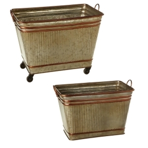Set of 2 Brown and Red Metallic Decorative Galvanized Ribbed Storage Bin 27 - All