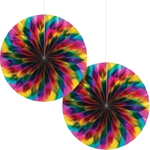 Club Pack of 12 Multi Colored Paper Fan Hanging Party Decorations 7 - All
