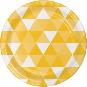 Club Pack of 96 School Bus Yellow and White Fractal Designed Luncheon Plate 6.8 - All