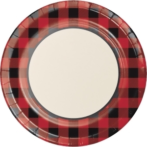 Club Pack of 96 Red and Black Buffalo Plaid Theme Banquet Plates 10.1 - All