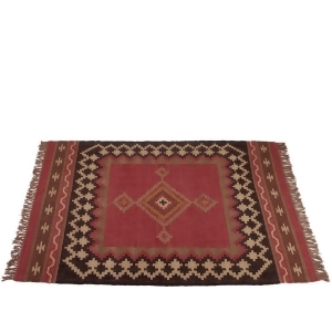 4' x 6' Red and Brown Geometric pattern Rectangular Kilim Rug with Fringes - All