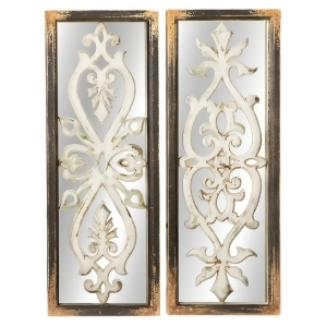 Set of 2 Assorted Distressed Black Framed Wall Mirror with Scroll Inlay 37 - All