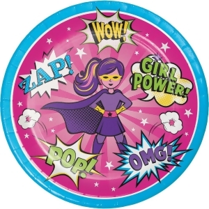 Club Pack Of 96 Pink And Purple Disposable Girl Super Hero Diner Plate 8.8 - All