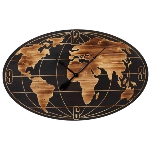 42 Black and Brown Vincent World Map Themed Oval Analog Wall Clock - All