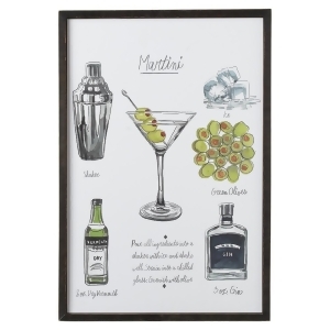 Set of 2 White Green and Brown Framed Martini Recipe Classic Cocktail Wall Decor 19.1 - All