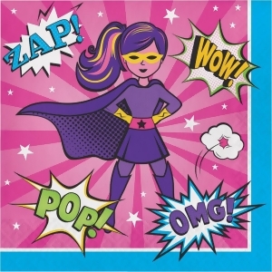 Club Pack Of 192 Pink and Purple Girl Super Hero Luncheon Napkin 6.5 - All