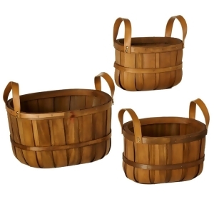 One Set of 3 Brown Nested Apple Basket with Faux Leather Handles Set 13 - All