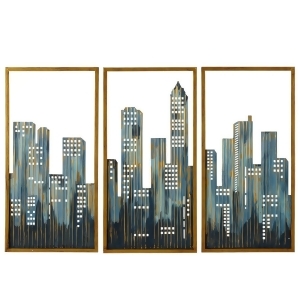 Pack of 3 Distressed Blue and White City Landscape with Gold Frame Wall Decor 23 - All