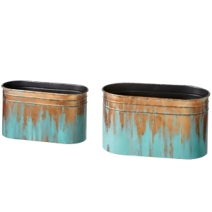 Set of 2 Brown and Blue Antique Styled Patina Copper Oval Planter 26 - All