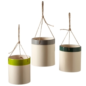 Set of 3 Light Green Gray and Dark Green Assorted Large Hanging Stripe Pot 5 - All