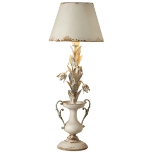 White and Brown Metallic Decorative Distressed Ivory Flower with Urn Table Lamp 34.5 - All