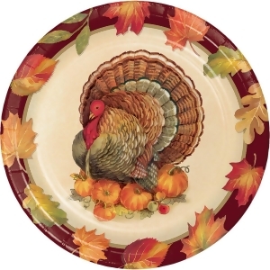 Club Pack of 96 Maroon and Orange Turkey Traditions Themed Luncheon Plates 6.8 - All