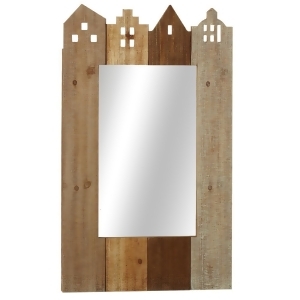 Brown and Gray Rectangular Wooden Slat House Silhouette Wall Mirror 31.5 - All