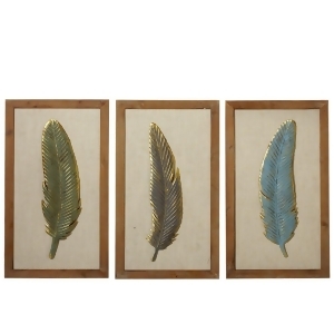 Set of 3 Brown and Green Framed Feather with Gold Accent Wall Decor 23 - All