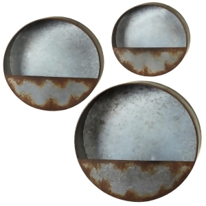 Set of 3 Metallic Silver Distressed Galvanized Circle Wall Pocket 15 - All