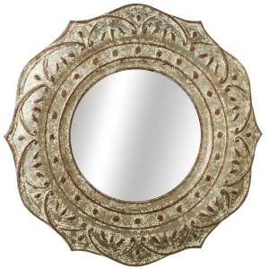 White and Brown Galvanized Distressed Embossed Round Medallion Wall Mirror 36 - All