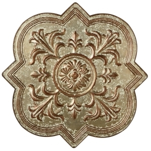 35.6 Ivory and Brown Distressed Galvanized Embossed Medallion Wall Decor - All