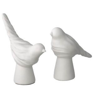 Set of 7 Cream White Ceramic Textured Decorative Bird On Stand 5.5 - All