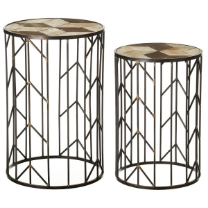 Set of 2 Wooden Brown Slat Geometric Pattern Decorative Star Side Table 23 - All