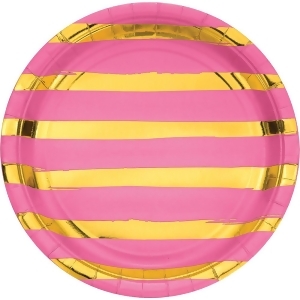 Pack of 96 Candy Pink and Shining Gold Foil Dinner Party Plates 8.875 - All