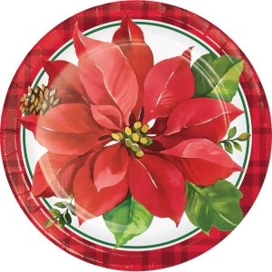 Club Pack of 96 White Green and Red Christmas Poinsettia Printed Dinner Plates 8.87 - All