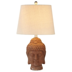 Set of 2 Rusted Buddha Head Shaped Table Lamp with Beige Round Shade 25 - All