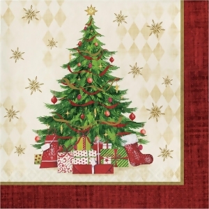 Club Pack of 192 Red and Green Tasteful Tree Square Beverage Disposable Party Napkins 6.5 - All