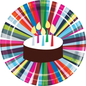 Club Pack of 120 Multicolored Birthday Cake Designed Round Foil Dinner Plate 8.8 - All