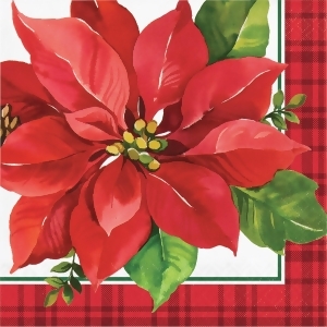 Club Pack of 192 Red and Green Christmas Poinsettia Printed Luncheon Napkin 6.5 - All