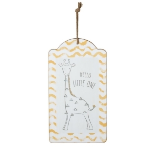 Set of 2 Off White and Yellow Hello Little One Giraffe Tag Wall Decor 18 - All