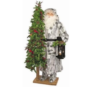 57 Father Christmas Winter Woods Santa with Lantern and Pre-Lit Tree Clear Led Lights - All