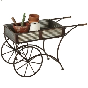 37 Brown and Silver Distressed Galvanized Iron Wheelbarrow Flower Cart - All