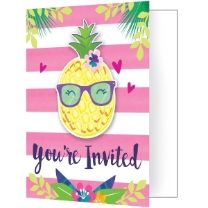 Club Pack of 48 Pink and Yellow Pineapple Rectangular Invitation Foldovers 8.5 - All