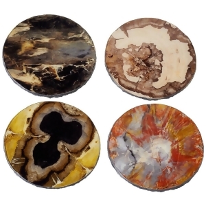 Set of 4 Yellow Red Brown and Black Round Faux Agate Coaster 4 - All