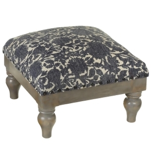 Set of 2 Ivory and Indigo Floral Rustic Wooden Block Print Stools 16 - All