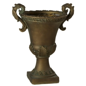 19 Rustic Bronze Patina Urn Decorative Planter with Scroll Handles - All