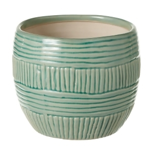 Set of 2 Green and White Metallic Turquoise Linear Stripe Flower Pot 6.5 - All