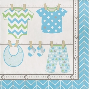 Club Pack of 192 Sky Blue and Ivory Bundle of Joy Baby Boy Disposable Luncheon Napkins 6.5 - All